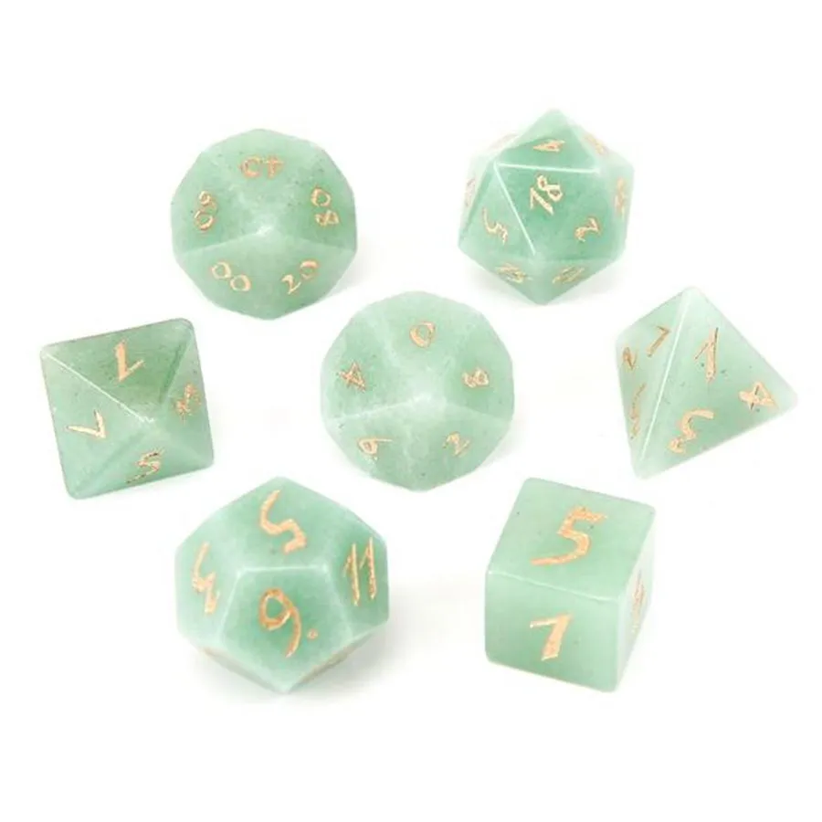 Natural Green Aventurine Loose Gemstones Engrave Dungeons And Dragons Game-Number-Dice Customized Stone Role Play Game Polyhedron Crystal Dice Set Ornament