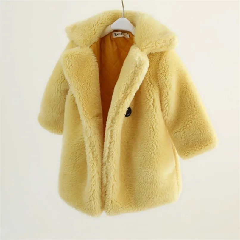 Manteau d'hiver pour filles fausse fourrure manteau bébé col rabattu élégant épaissir veste chaude filles long pardessus enfants enfants vêtements d'extérieur 211023