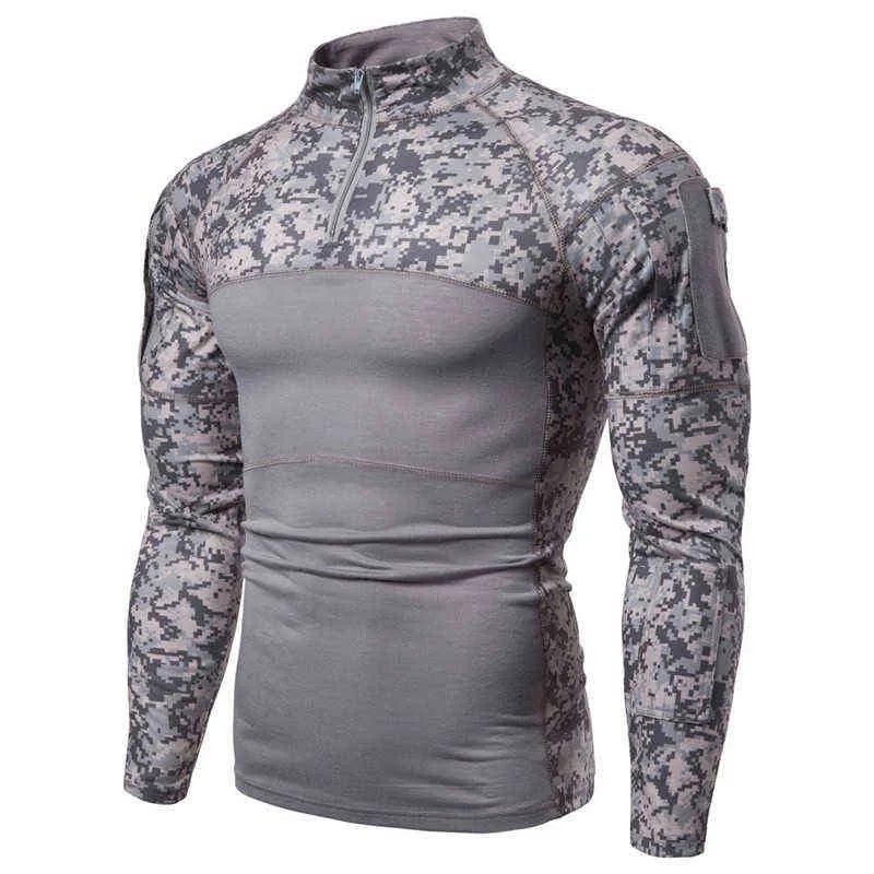 Ropa militar táctica de camuflaje para hombre, Camiseta ajustada