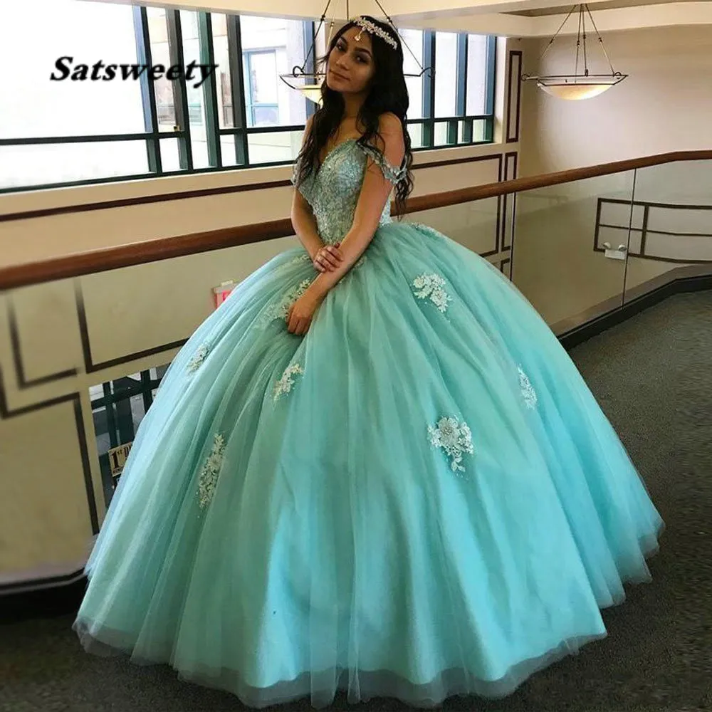 Hojny Off The Ramię Kobiety Quinceanera Dresses przez 15 lat Masquerade Suknie Balowe Koronki Appliqued V-Neck Sweet 16 Dress 2022