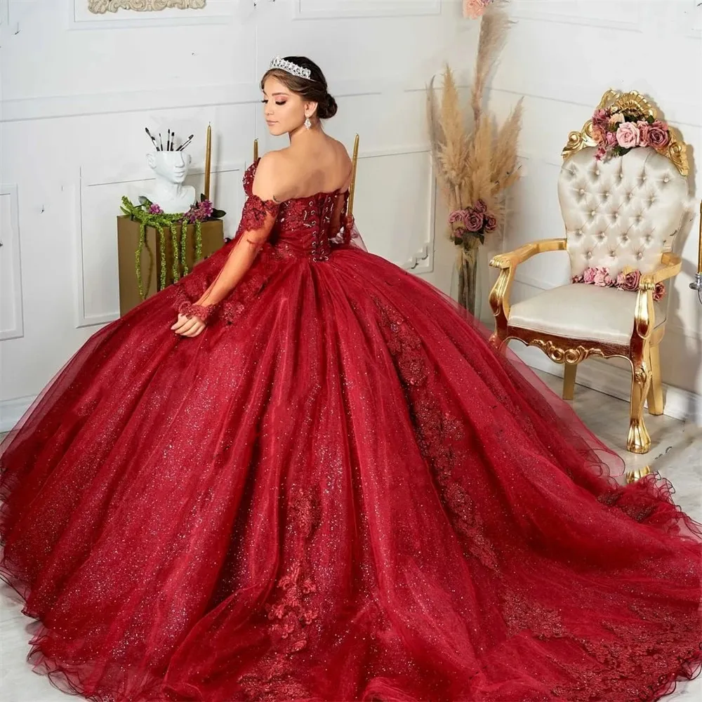 Red Corset Ball Gown Elegant Quinceanera Formal Prom Graduation