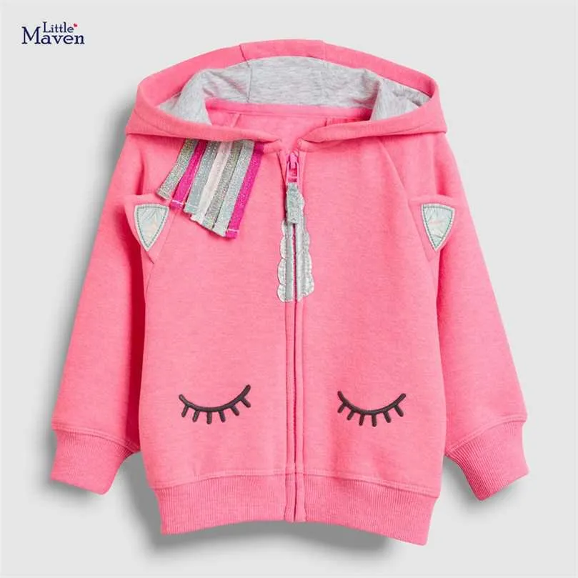 Little maven bébé filles vêtements d'automne belle coton à capuche chaud pour tout-petits enfants rose sweat à capuche enfants 2 à 7 ans 211029