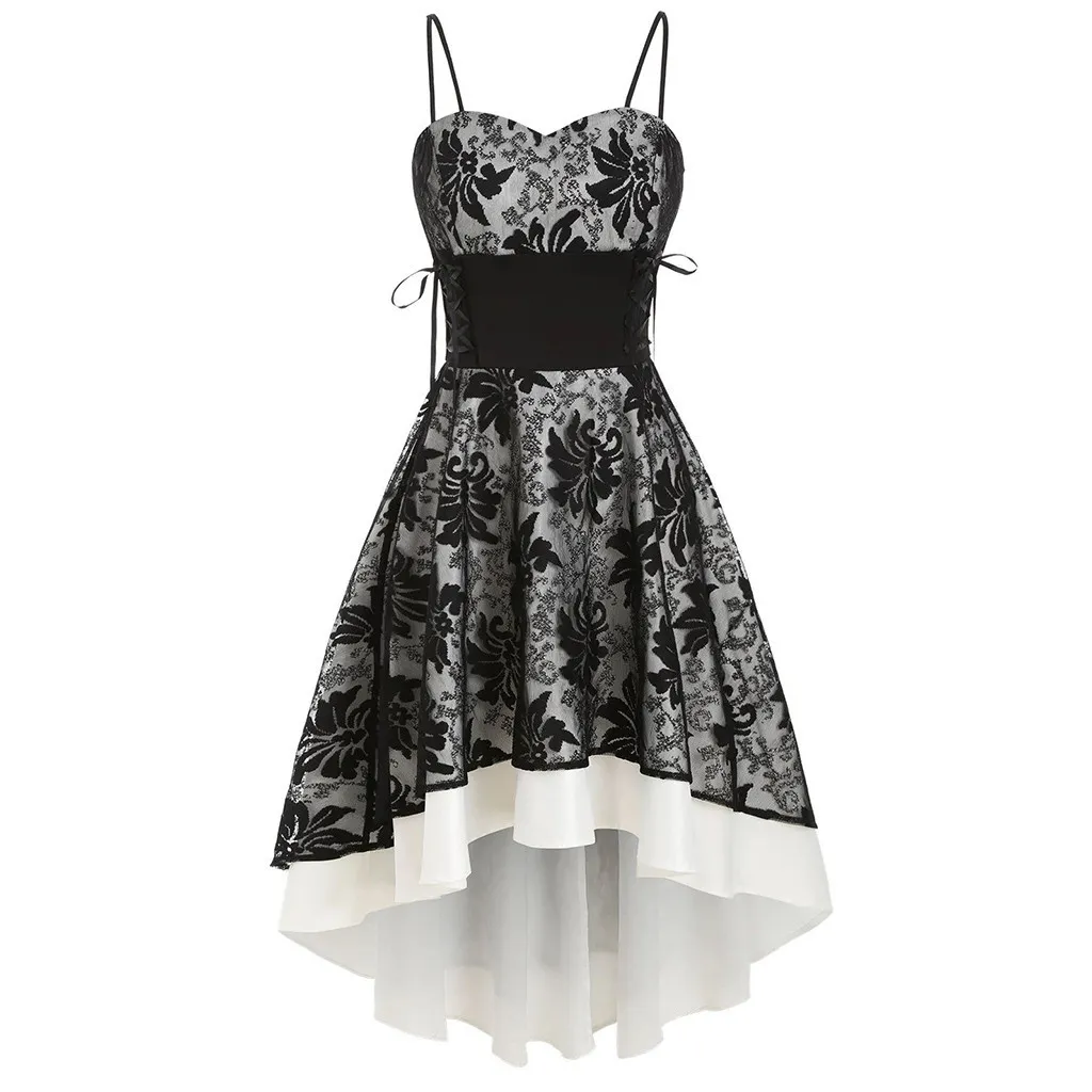 Womne Vintage High Grade Cami Bandage Lace Up High Low Dress Party Dress sexy mini Dress Party club sleeveless women 210302
