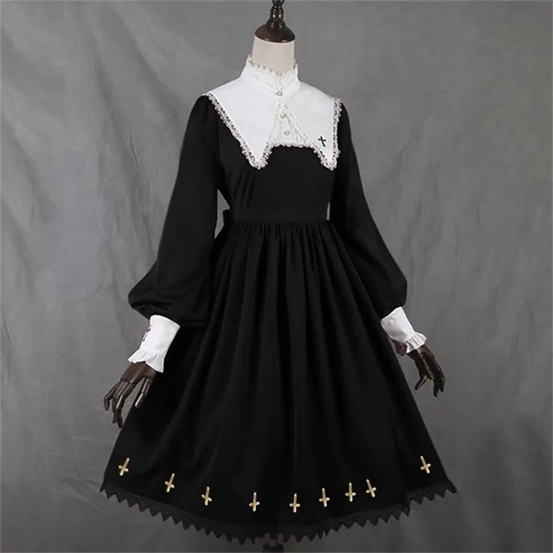Lolita Style Women Dress Medieval Oversized Retro Lace Lantern Sleeve Gothic Dresses Plus Size 3XL Big Swing A-line Vestido Girl 210309