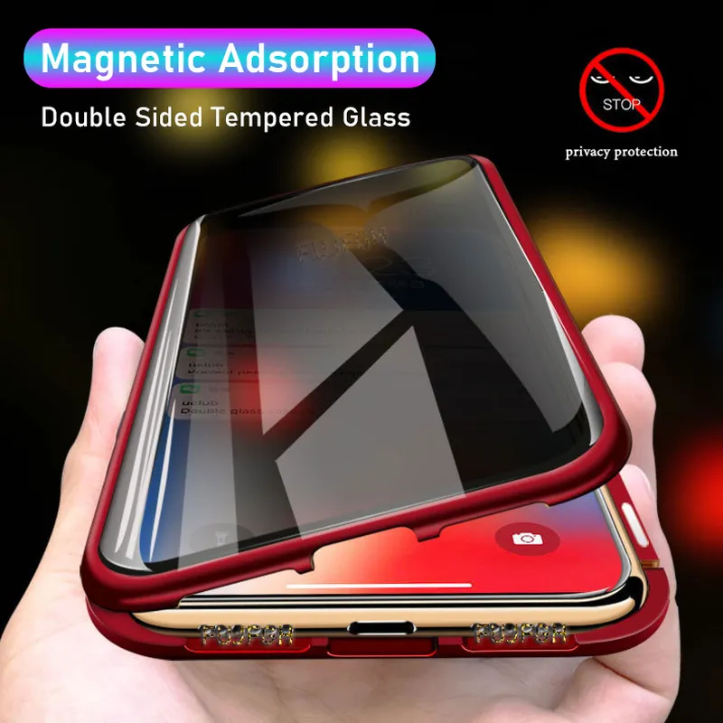 Anti-Datenschutz-Protektor Magnetische Adsorptionsfälle für iPhone 13 12 Mini 11 PRO XS MAX XR 7 8 PLUS SE DOBEL BLICT GLAS COVER