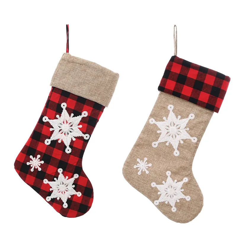 22 inch Embroidered Snowflake Christmas Stocking Xmas Ornaments Children Socks Gift Bag Decoration Tree Hanging Pendant Bags HH21-458