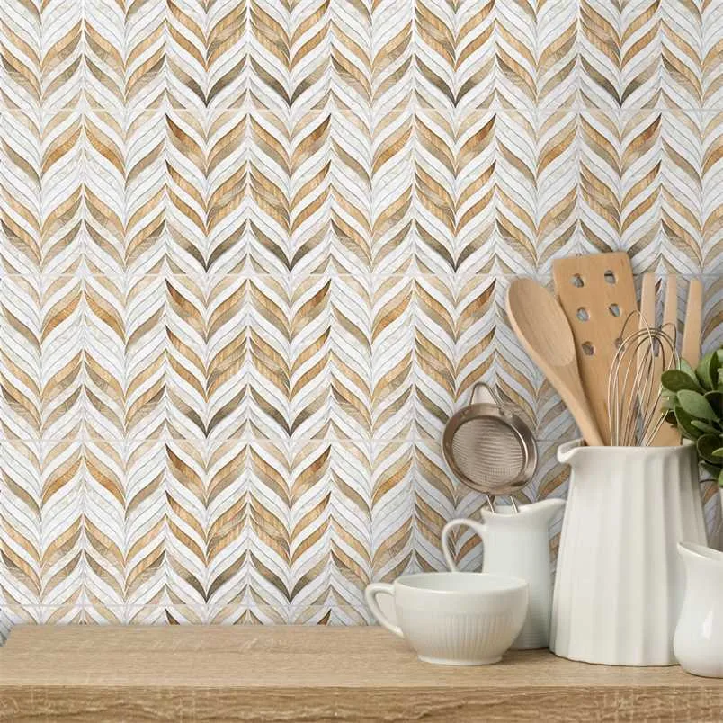 Funlife Kupfer-Metallic-Pflanzenmarmor-Wandaufkleber zum Abziehen, dekorativer Fliesenaufkleber für Badezimmer, Küche, Backsplash-Boden 211124