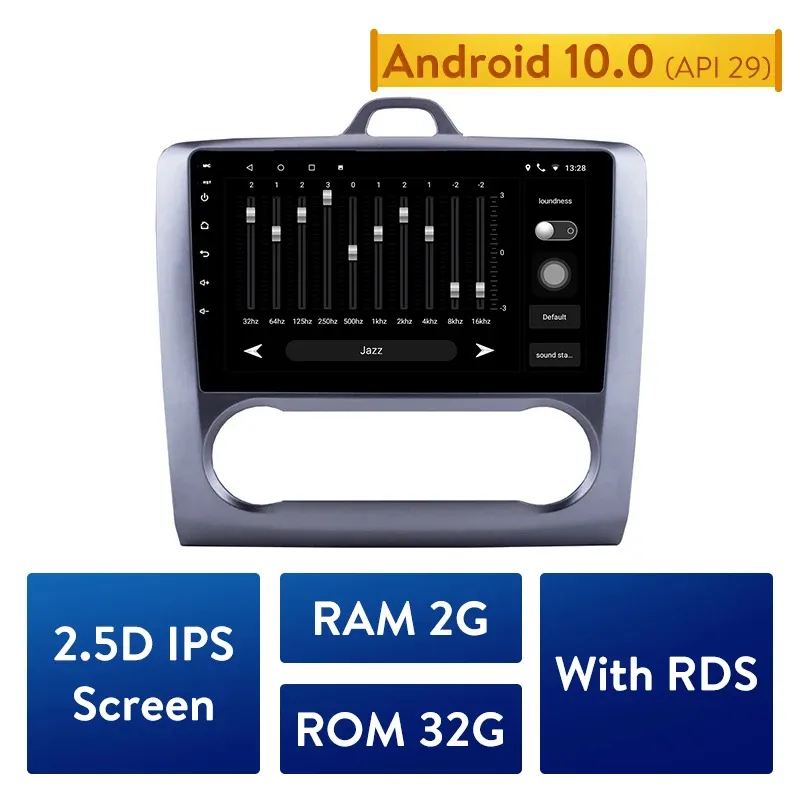 Lecteur radio dvd de voiture à écran tactile 4 cœurs pour 2004-2011 Ford Focus Exi AT avec FM AUX Bluetooth 2DIN Android 10.0 Navigation GPS