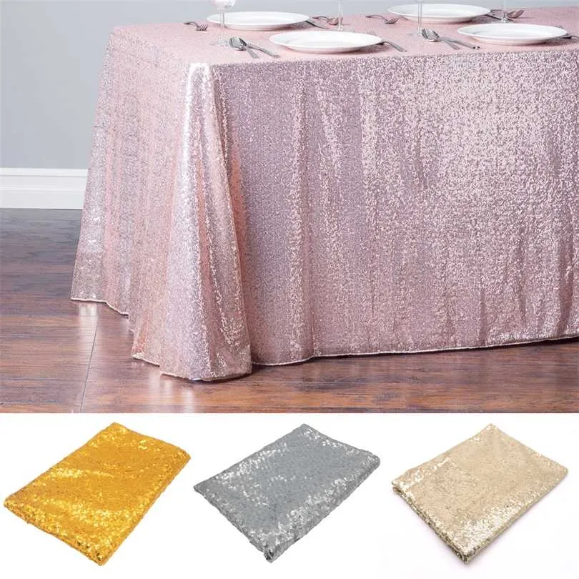 228x335 CM Prostokątny Stół Pokrywa Glitter Cequin Cloth Rose Gold Srebrny Tkaniny Do Wedding Party El Home Decoration 211103