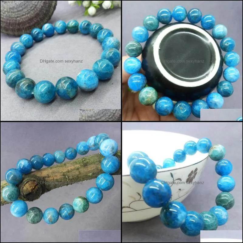 Natural Stone Apatite Beads Bracelets & Round Precious Charms 6-12mm Beaded, Strands