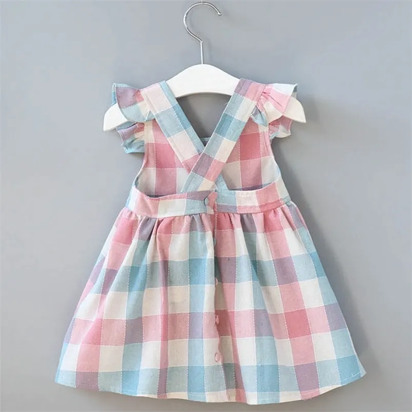 Été filles robe coréenne sangle Plaid décontracté sans manches fête princesse mignon enfants bébé enfants filles vêtements 210625