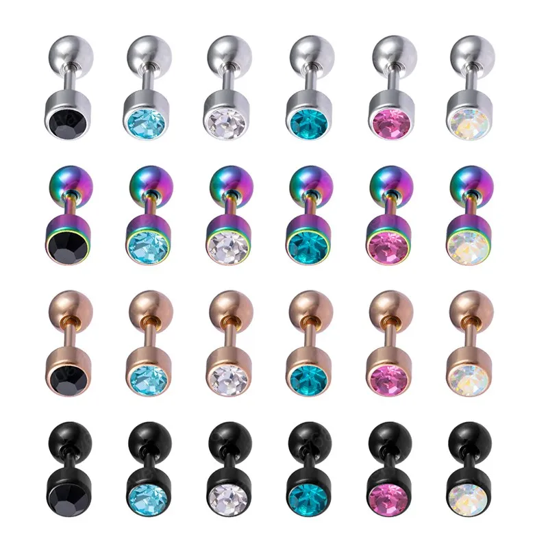 Brincos de pântano de cartilagem de cristal Ear piercing tragus helix barbell barra de brinco de aço inoxidável para homens homens corpora outras jóias