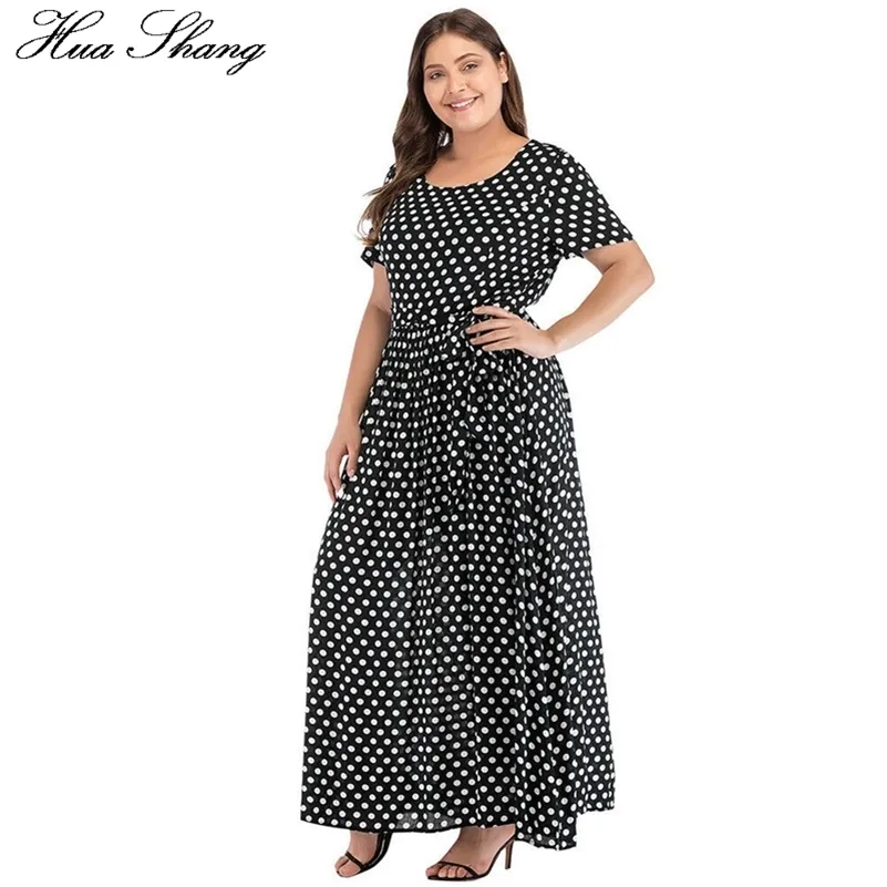 Vestido de talla grande para mujer, vestido de verano de manga corta con estampado de lunares, vestidos de playa bohemios con cinturón, Túnica para mujer, vestido largo Maxi holgado de gran tamaño 210309