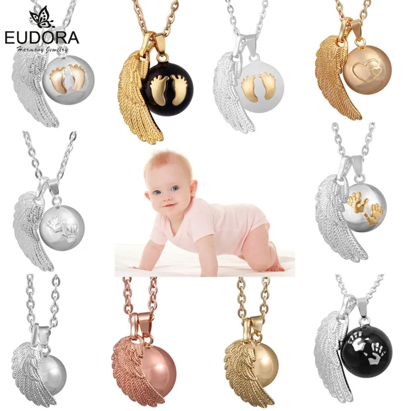 Eudora Angel Wing Dziecko Dzwoniący Naszyjnik Moda Ciąża Kulka Biżuteria Kurki Bola Wisiorki 45 Calowe Naszyjniki Biżuteria Prezent 211012
