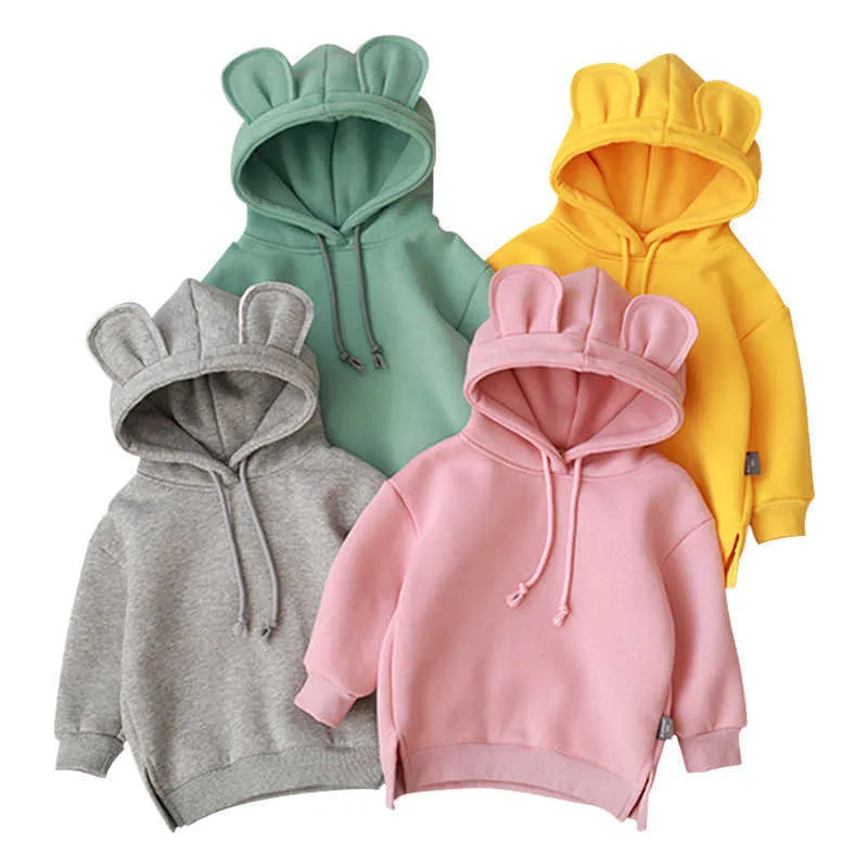 Autumn Baby Boys and Girls Hooded Shirt Children Kids Solid jacket Cotton Fleece Sweatshirt kids jackets for girls 210701