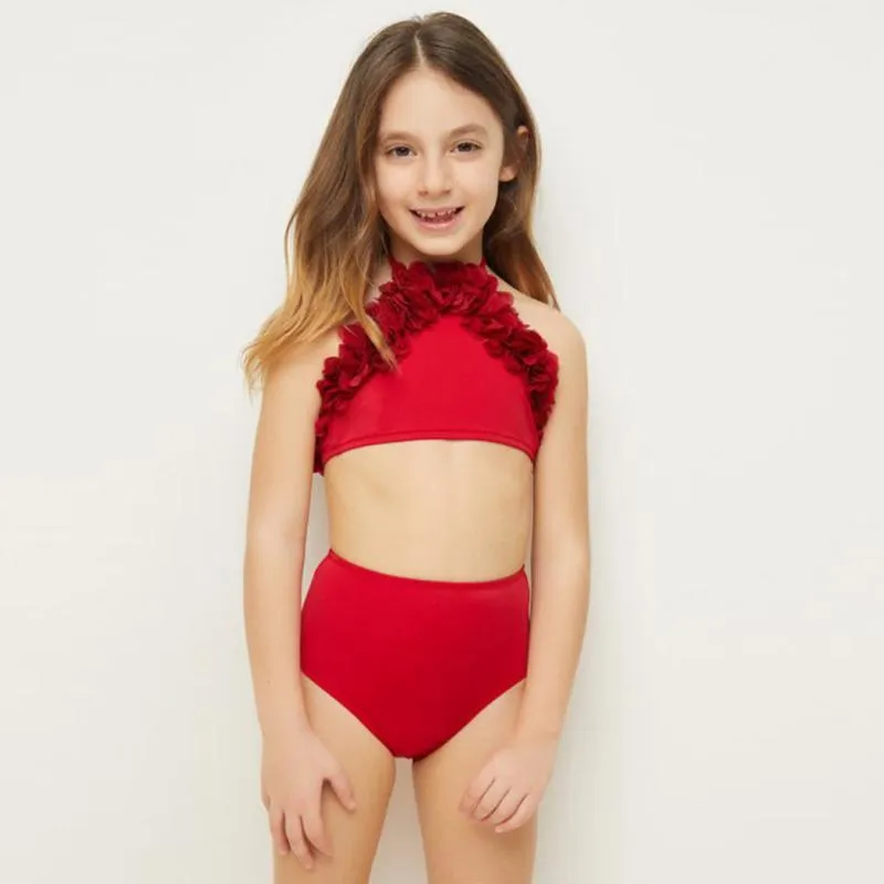 قطعة واحدة Sagace Kids Bikini للفتيات مجموعات ألوان صلبة الرسن للسباحة الصغيرة