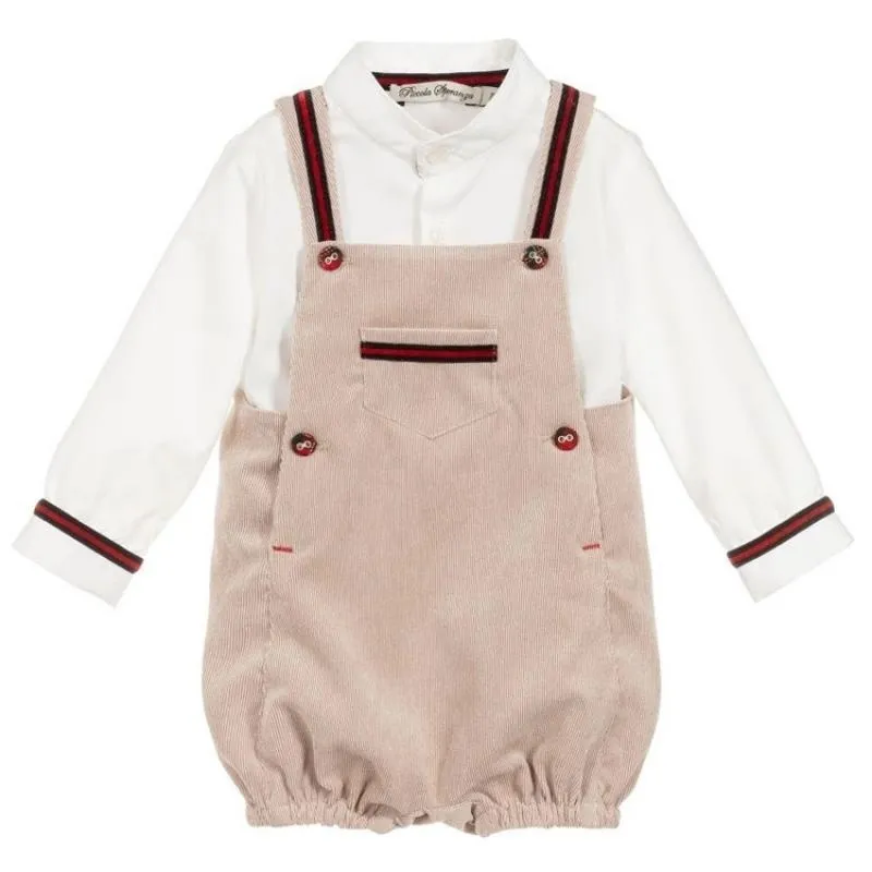 2ピースの赤ちゃん男の子ブティック服セット秋の子供服スーツ子供長袖ホワイトシャツ+ズボン幼児スペインの衣装210309