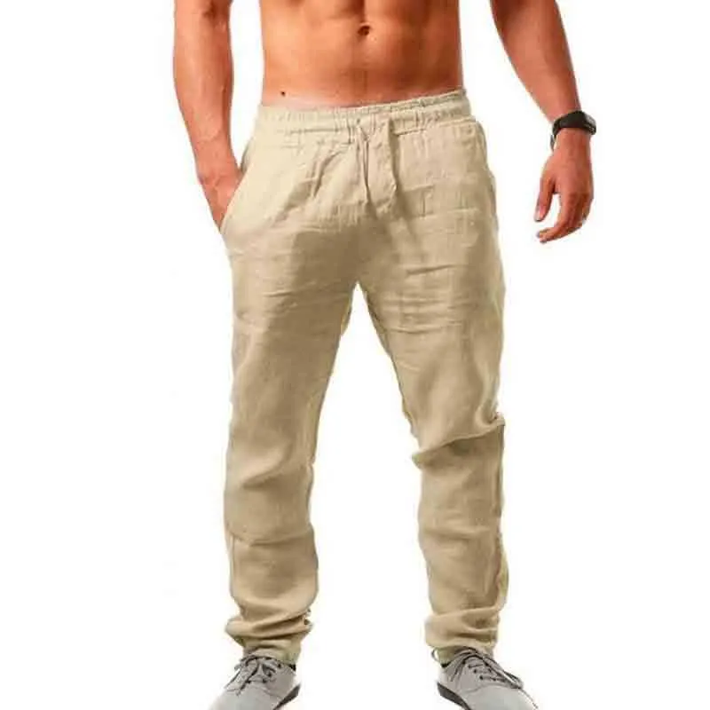 Man broek zomer heren nieuwe stijl eenvoudige en modieuze pure katoen en linnen broek sport broek mannen fitness sportkleding y0811
