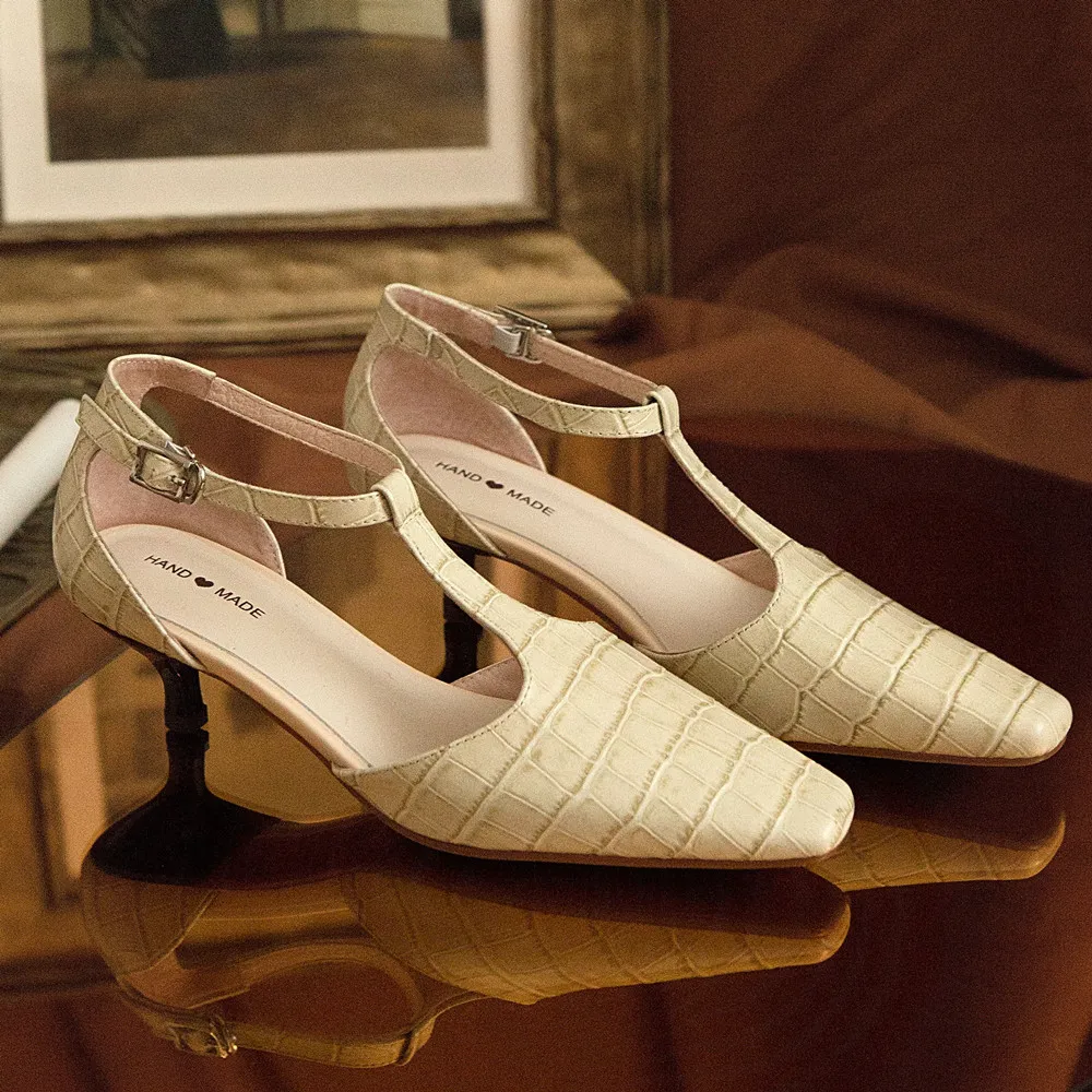 Buy Women's Low Kitten Heels Sandals Ankle Strap Open Toe Wedding Pump  Shoes with Zipper Online at desertcartINDIA