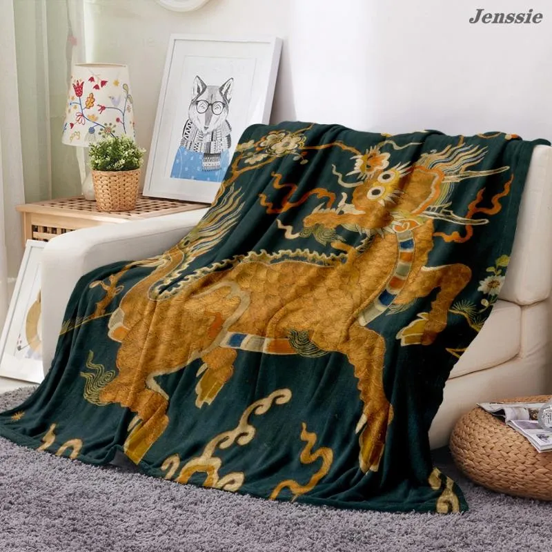 Coperte Coperta di flanella della Città Proibita 2021 Fiore soffice ricamo antico stampato decorazione della camera da letto di casa