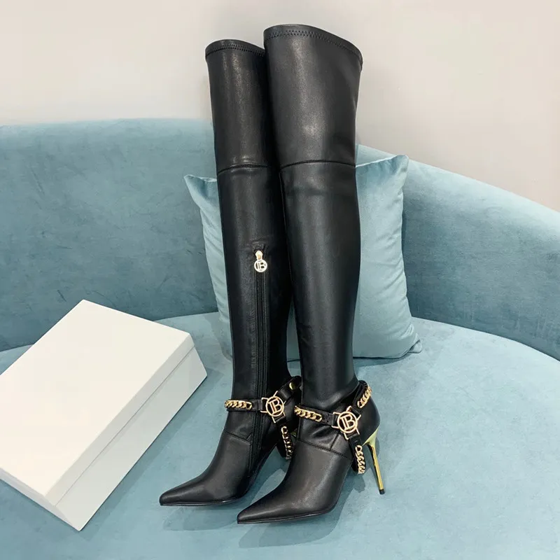 Inverno sexy superknee botas de salto alto para mulheres moda 2021 pontada ponta elegante coxa longa mesa de festa de meia esticada