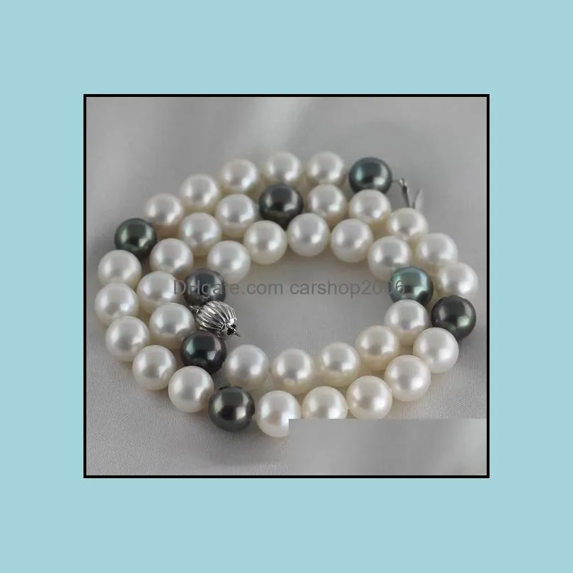 9-10mm white black Mixed color South Sea natural pearl necklace 18 inch S925 silver