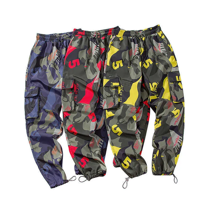 2021 Nya män Camouflage Cargo Byxor Män Street Harem Byxor Fitness Runners Trousers Bekväma Ankellängd Sweatpants LBZ44 x0723