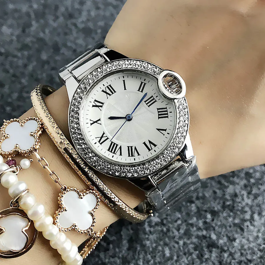 Reloj de pulsera de cuarzo con esfera de acero con números romanos de cristal para mujer y niña de marca a la moda CA08