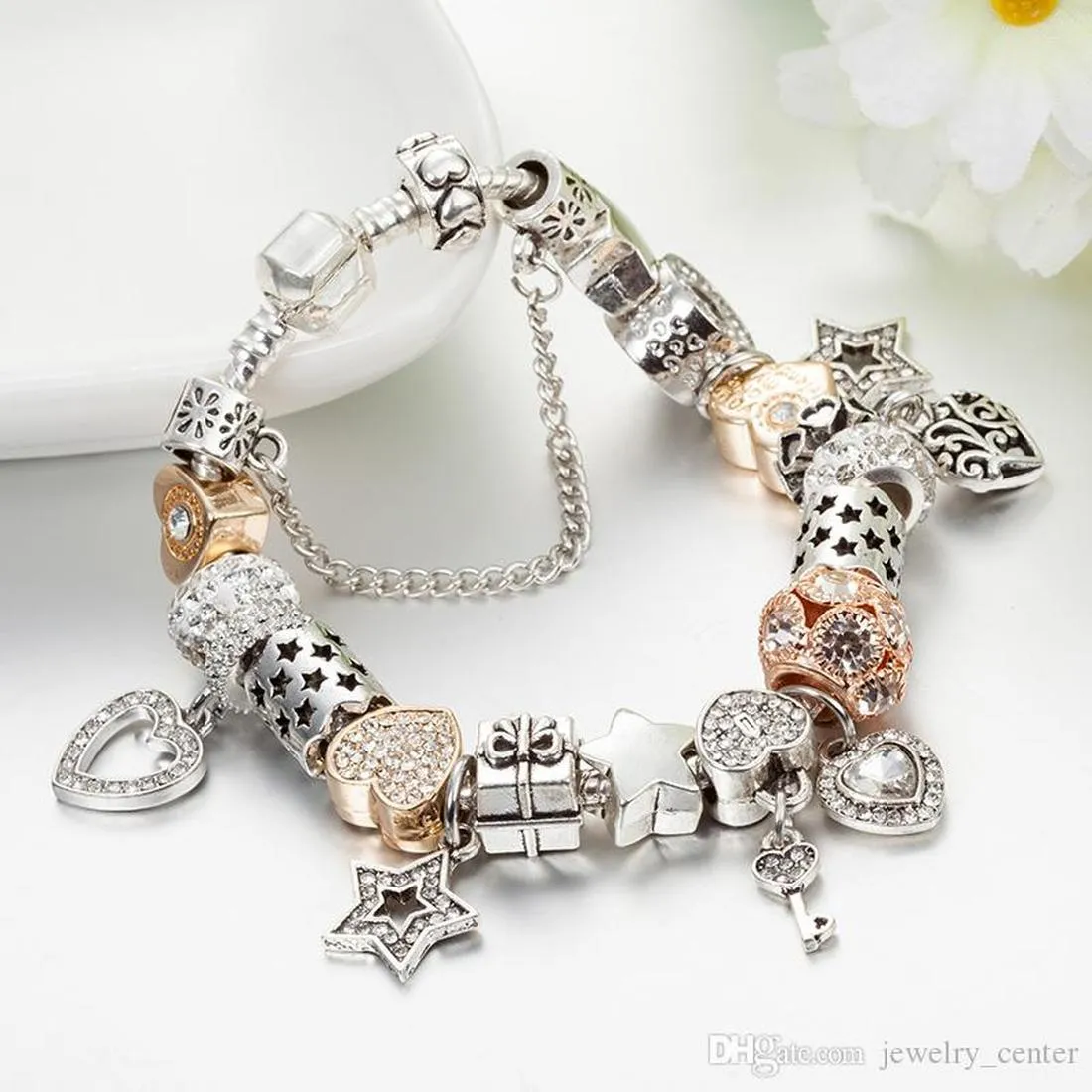 Designer Jewelry 925 Silver Bracelet Charm Bead Fit Pandora Plated Heart  Shaped And Key Slide Bracelets Beads European Style Charms Beaded Murano  From 8,26 € | DHgate