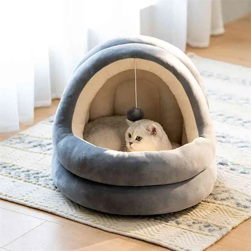 Luxury Cat Cave Bed Microfiber Indoor Pet Tent Warm Soft Cushion Cozy House Sleeping Beds Nest for Cats Kitty Small Medium Dogs 210722