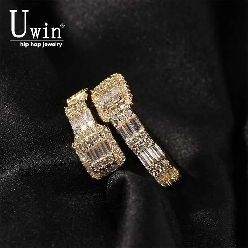 Uwin Baguette Anéis Full Bling Cubic Zircon Aaa Moda Luxo Hiphop Jóias Presente Drop 211217