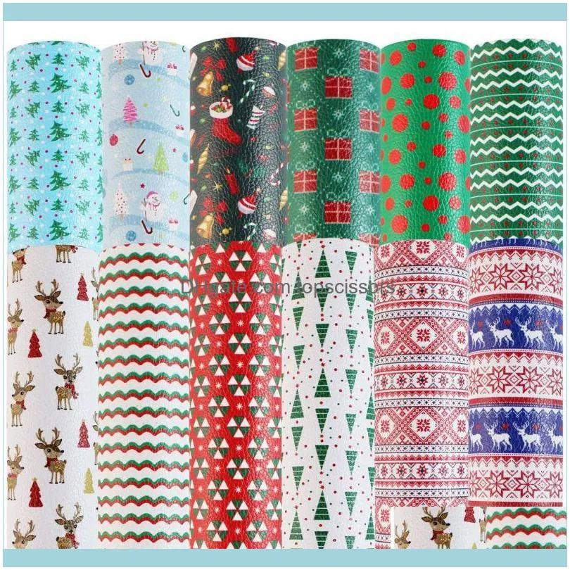 12Pcs DIY Christmas Themed Printed PU Synthetic Leather Sheet For Earrings Hair Bows And Craft Making 8.2 X 6.3 In1