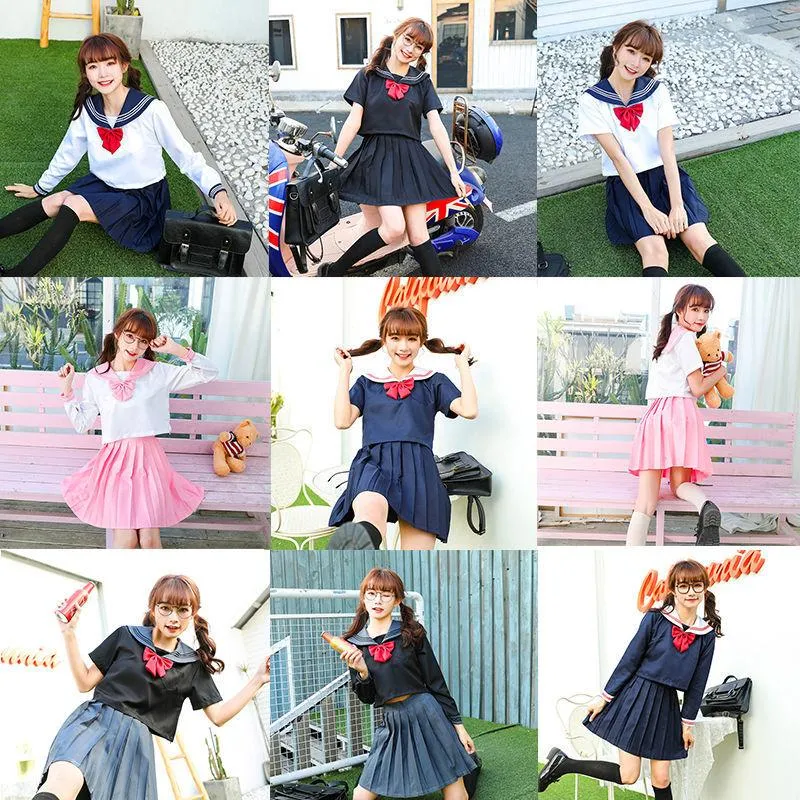 Установки одежды Японский стиль моряка JK костюмы с юбками школьницы униформа черная средняя школа униформа студент одежда аниме косплей Seifuku