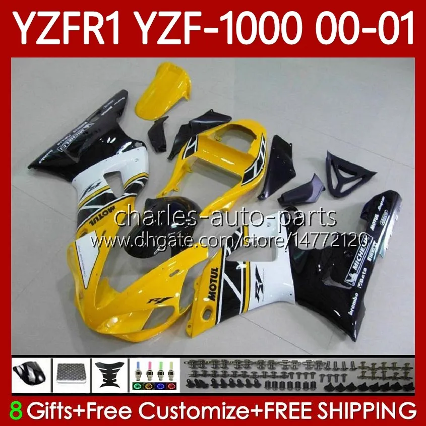 Bodys para Yamaha YZF-R1 YZF-1000 YZF R1 1000 CC 00-03 Bodywork 83No.8 YZF R1 1000CC YZFR1 00 01 02 03 YZF1000 2000 2001 2003 2003 OEM Jogo Amarelo Lustroso BLK