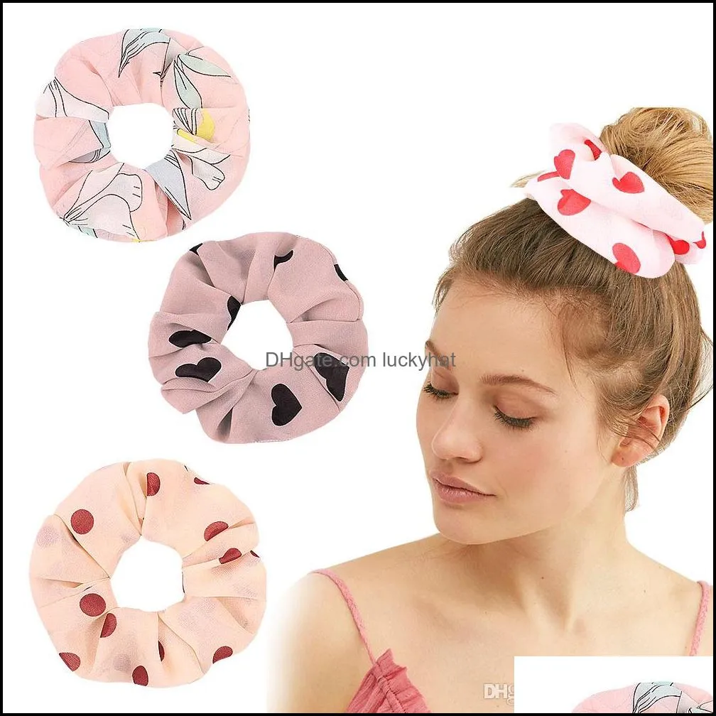 Chiffon Scrunchies Women Heart Scrunchy Elastic Hair Rubber Band Girls Hair Accessories Cute Ponytail Holder Rubber Hair Ties