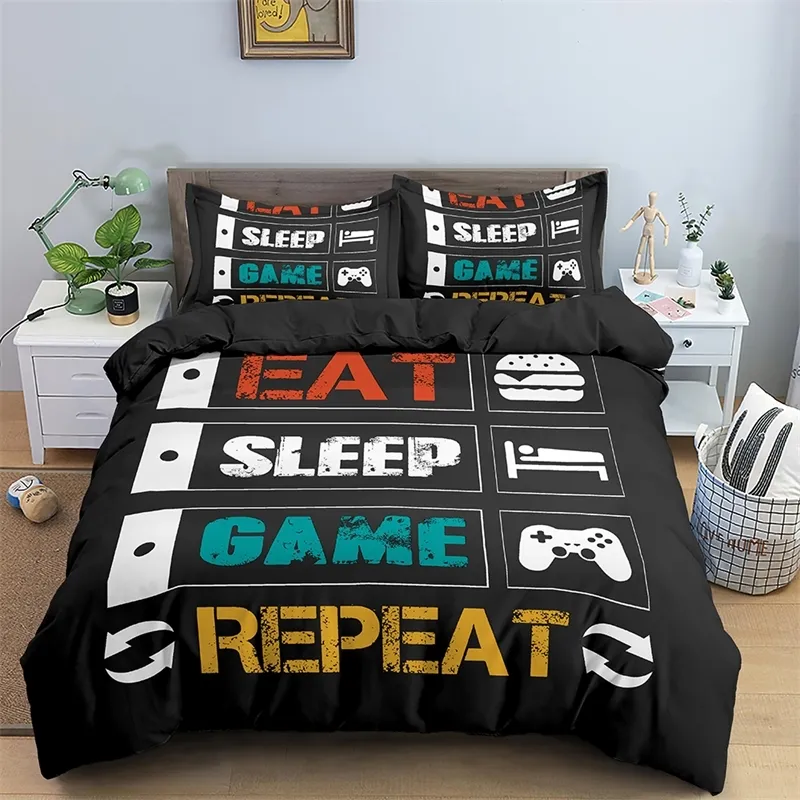 Duvet Cover Set Boys Kids Game Bedding 2/3 Pcs Bed Set Gamepad Pattern Quilt Cover Comforter Cover Gamer Bedding Set 210317