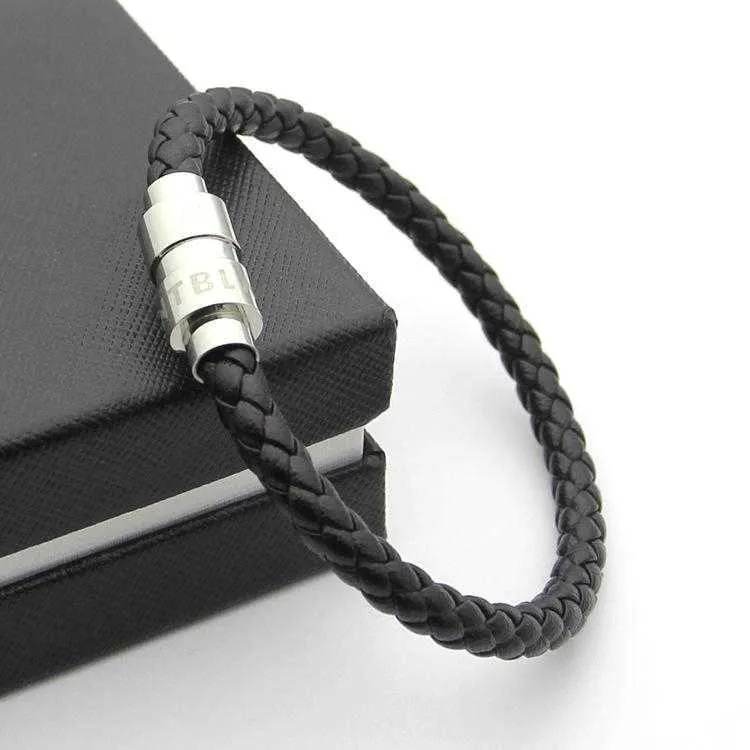 Six Star Brand Luxury Black Woven Leather Mens Leather