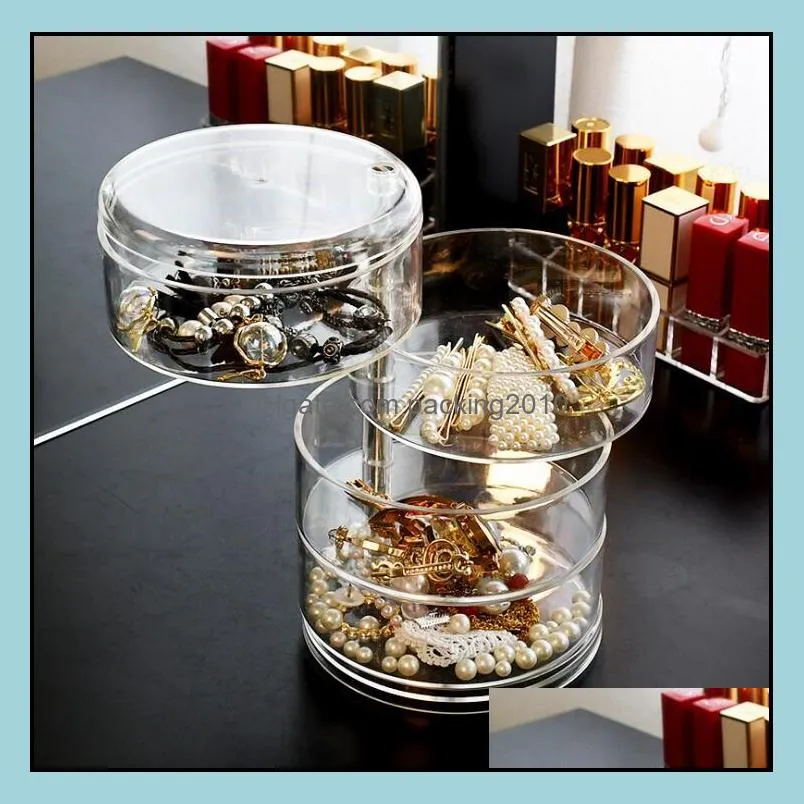 Transparent Jewelry Storage Boxes 4 Layers Revolving Box Plastic Small Accessories Bracelet Head Rope Finishing Storage Case SEA