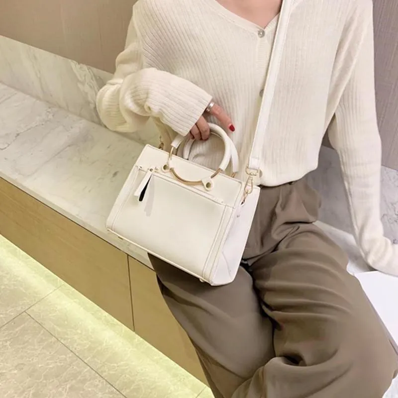 Evening Bags Trendy Pure Color Bag Female Vintage Ladies Messenger Shoulder Simple Circular Ring Handle Square