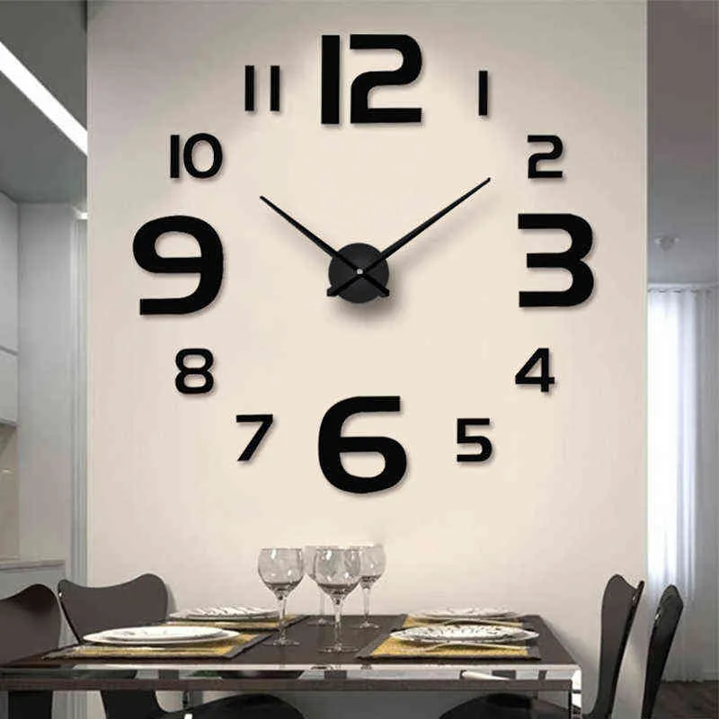 Big Home Relógio de Parede 3D DIY Acrílico Espelho Adesivos Home Decoração Sala de Estar Quartz Agulha Relógios Auto Adesivo Hanging Watch H1230