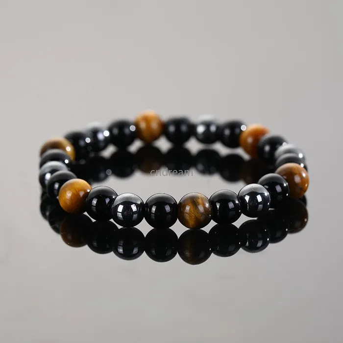 Red Black Hematite Tiger Eye Stand Bracelet Elastic Glaze Beads Bracelets for Women Men Fashion Jewelry Will and Sandy