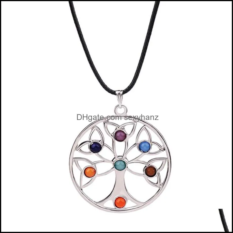 Pendant Necklaces 7 Chakras Reiki Stones Pendants Health Amulet Healing Chakra 3D Symbols Stone Charms Necklace