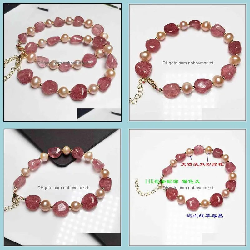 Mesa crystal natural pigeon blood red strawberry with Freshwater Pearl Bracelet 14K color protection accessories