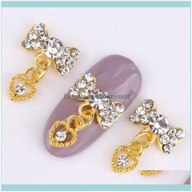 Nail Art Decorations 10pcs Gold Silver Pendant Decoration Charm Rhinestone Covered Bow Tie 3D Effect Accessories Jewelry