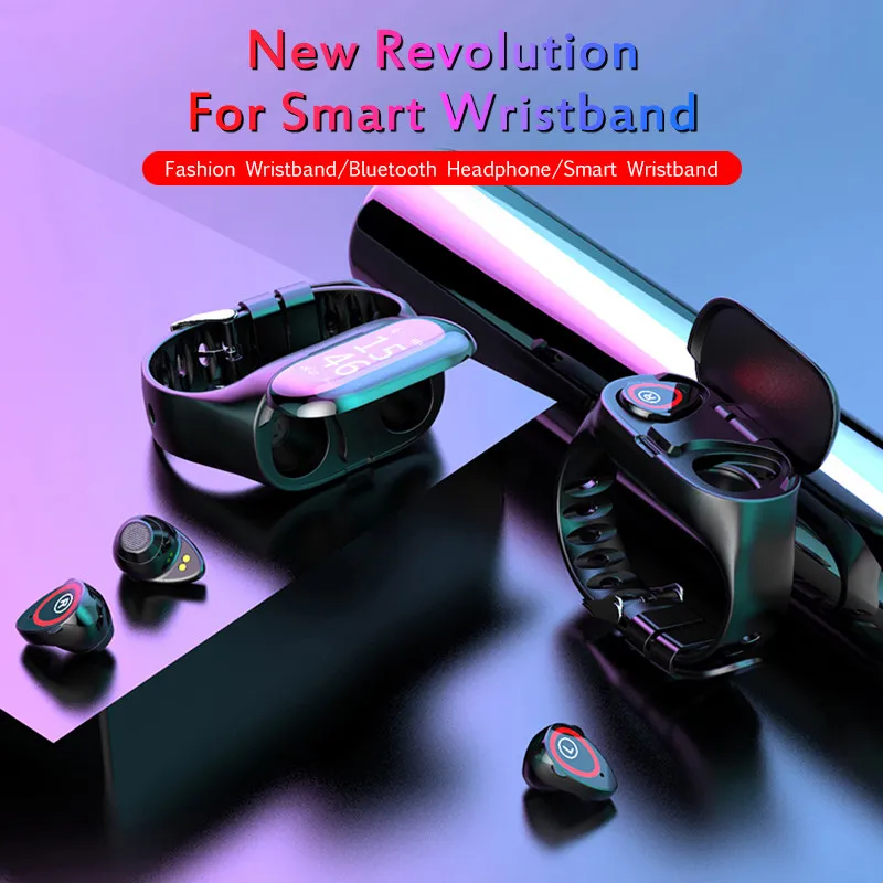 M1 Bluetooth earphones and headphones Smart Watch with Heart Rate Monitor Long Standby and Fitness Tracking Sportwatch Bracelet