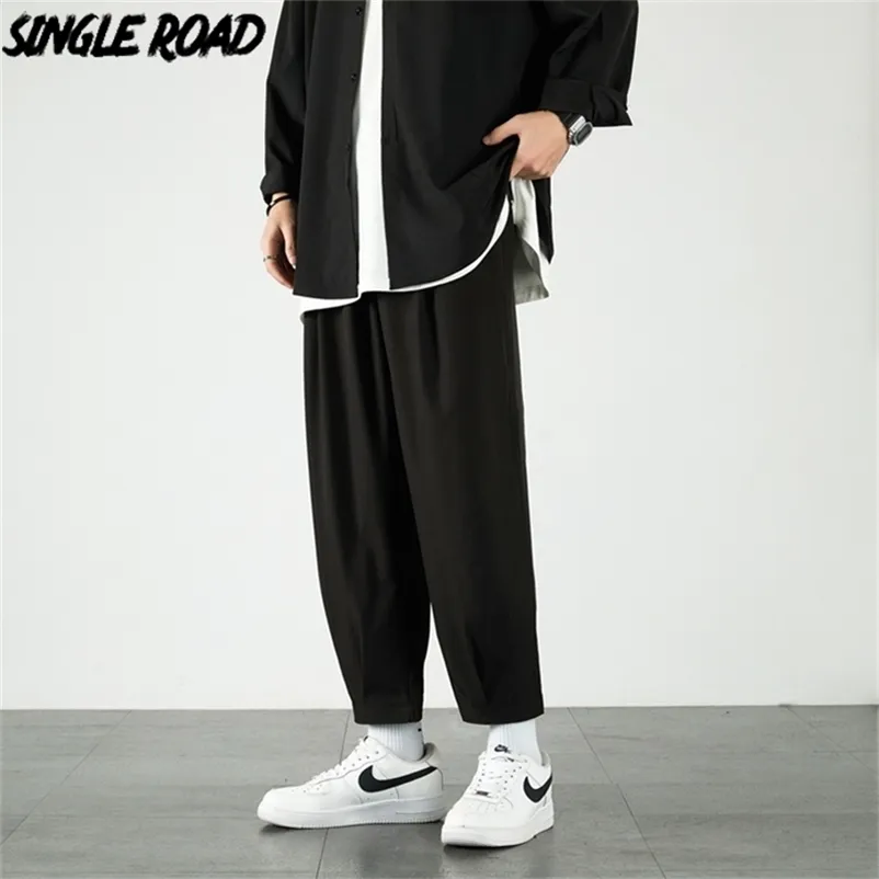 Single Road Męskie Joggers Mężczyźni Lato Solidne spodnie Proste Japońskie Spodnie Streetwear Casual Black Harem Spodnie dla mężczyzn 211108