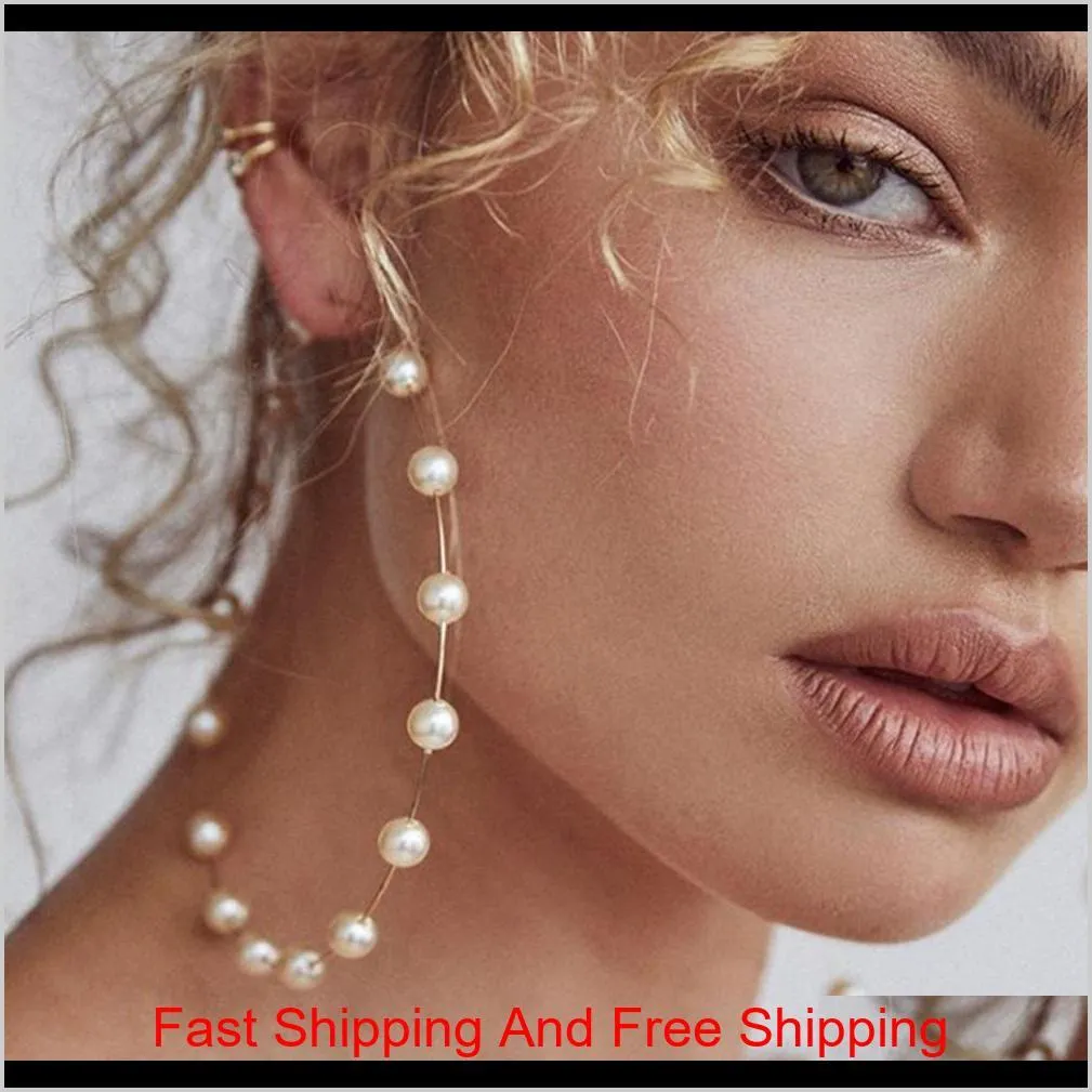 fashion women faux pearl beaded charm big hoop earrings statement jewelry gift