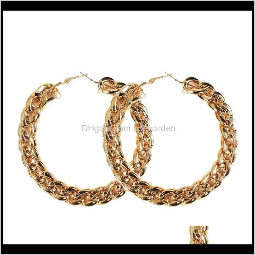 HIE trendig 90mm stor metall för kvinnor guld twisted cirkel runda legering hoop örhängen mode party smycken dropp leverans 2021 DS749