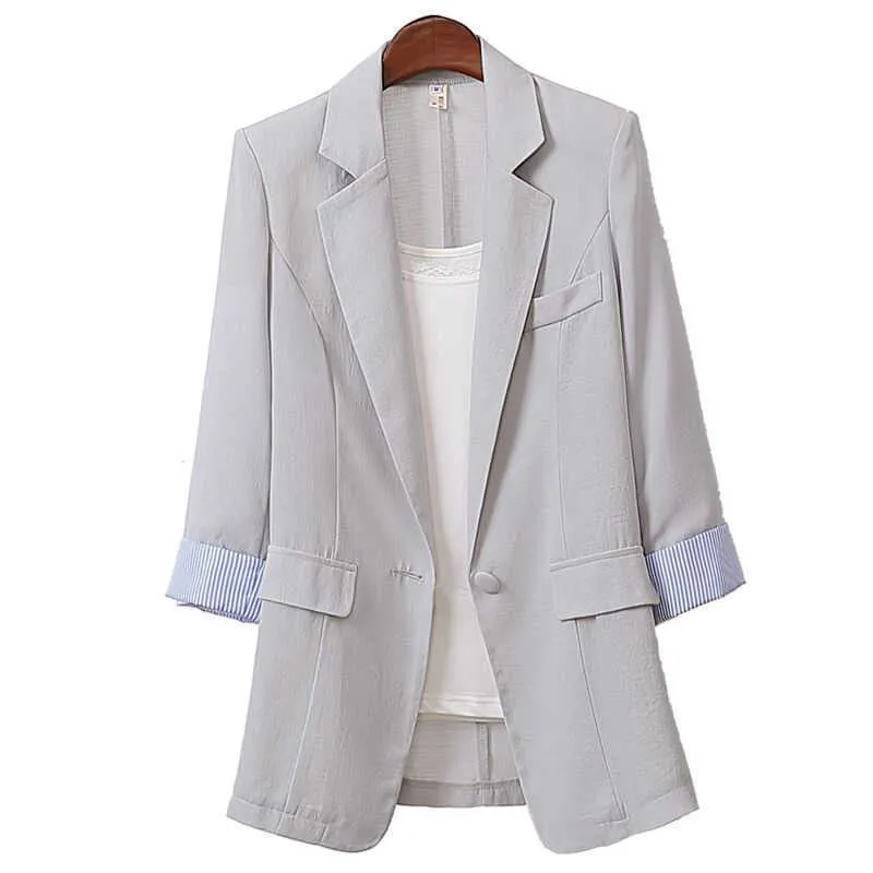 Women's Blazer Mid-length Oversized 4XL Casual Jacket Korean Version Fashion Cotton and Linen Ladies Suits Office Elegant Coat X0721