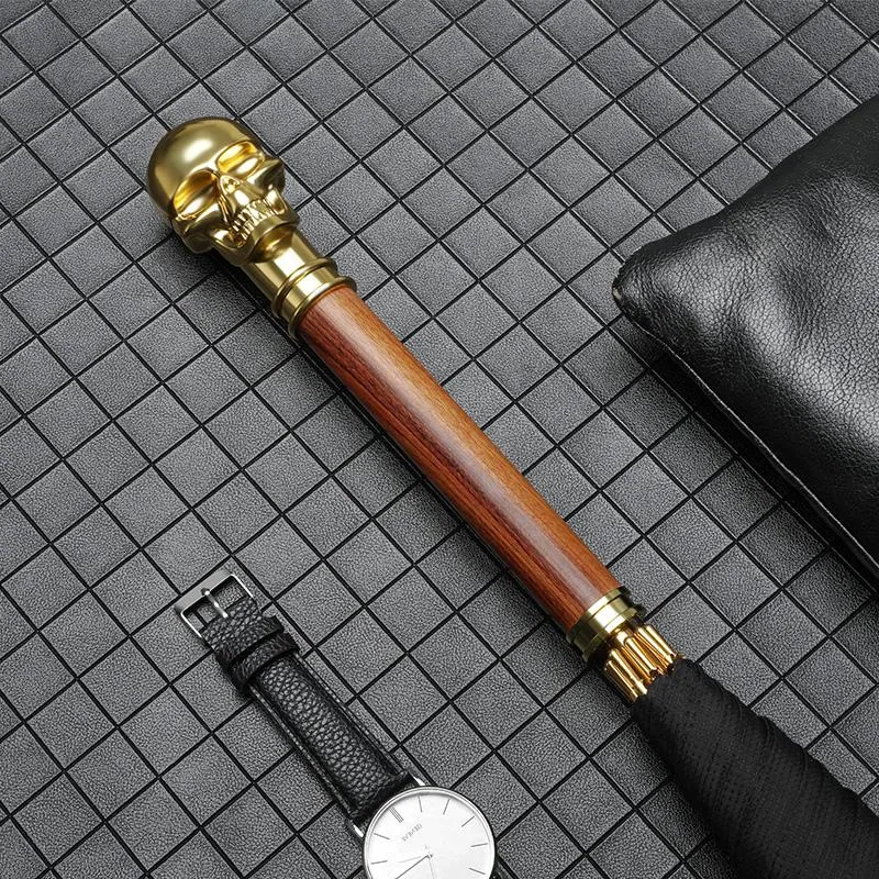 Guarda-chuvas Criativo Guarda-chuva Rian Long Handle Crânios de Ouro Windproof Chuva Mulheres Metal Retro Homens Presente Negócio Y6S